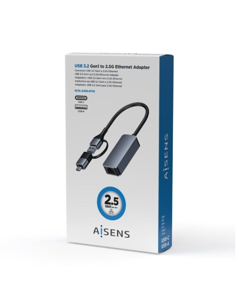 Adaptador USB - USB Tipo-C - RJ45 Aisens A109-0710/ 2500Mbps