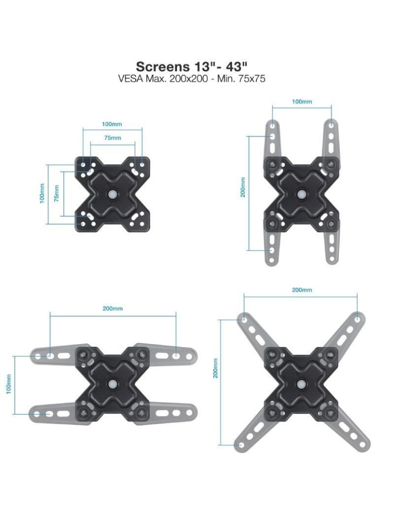 Soporte de Pared Extensible/ Giratorio/ Inclinable TooQ LP1345TN-B para TV de 13-43"/ hasta 20kg