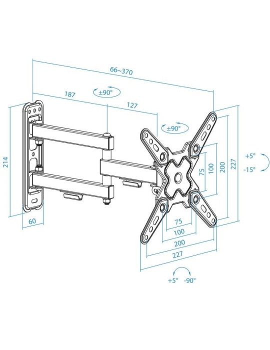 Soporte de Pared Extensible/ Giratorio/ Inclinable TooQ LP1345TN-B para TV de 13-43"/ hasta 20kg
