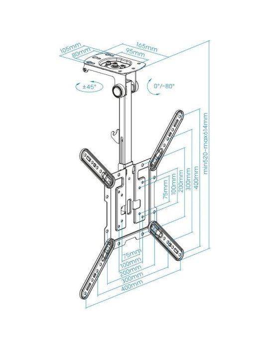 Soporte de Techo Giratorio/ Inclinable TooQ LPCE1123TSLI-B para TV de 23-55"/ hasta 20kg