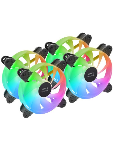 Pack 4 Ventiladores Mars Gaming MF-4A/ 12cm/ ARGB/ Negro