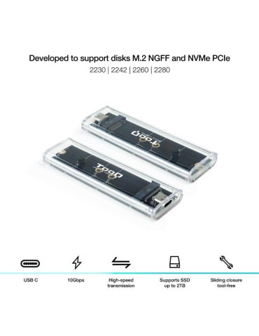 Caja Externa para Disco SSD M.2 NVMe TooQ TQE-2200/ USB 3.1 Gen2/ Sin tornillos 2