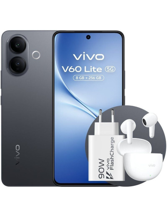 Smartphone Vivo V60 Lite 8GB/ 256GB/ 6.77"/ 5G/ Negro/ Incluye Cargador 90W y Buds