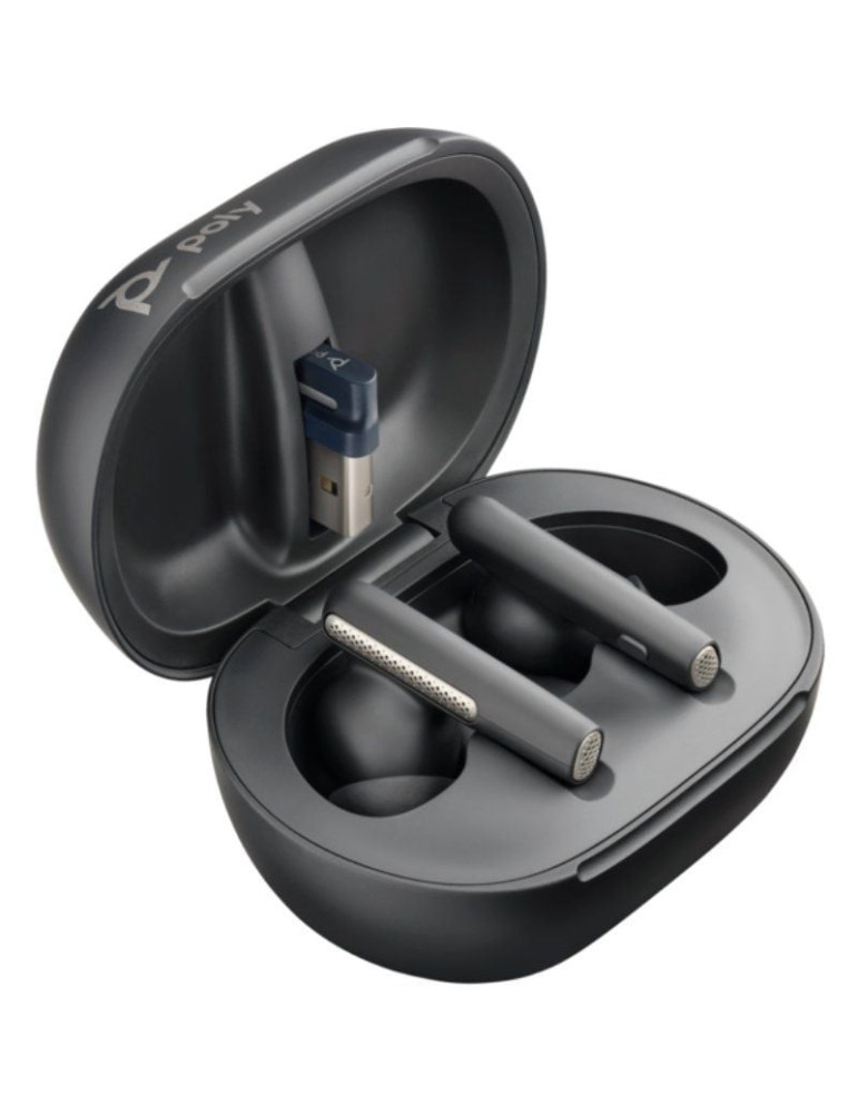 Auriculares Bluetooth Poly Voyager Free 60+ UC M con estuche de carga + Adaptador BT700/ Autonomía 10h/ Negros