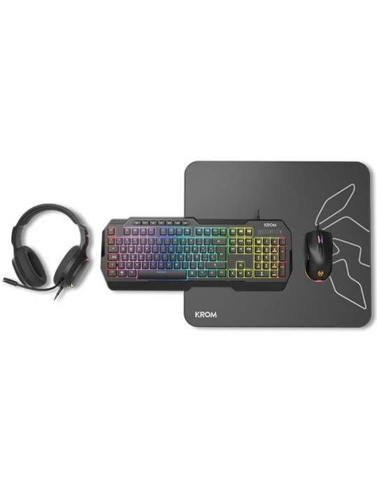 Pack Gaming Krom Kenta/ Teclado RGB + Ratón + Alfombrilla + Auriculares