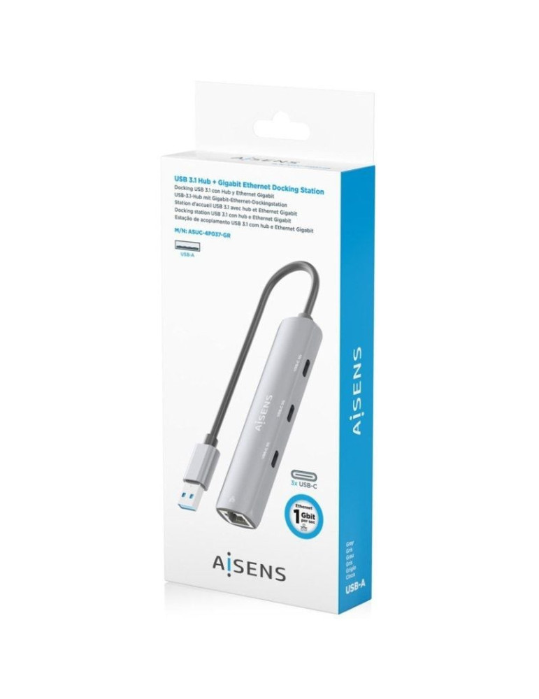 Hub USB Aisens ASUC-4P037-GR/ 3xUSB Tipo-C/ 1xRJ45/ Gris