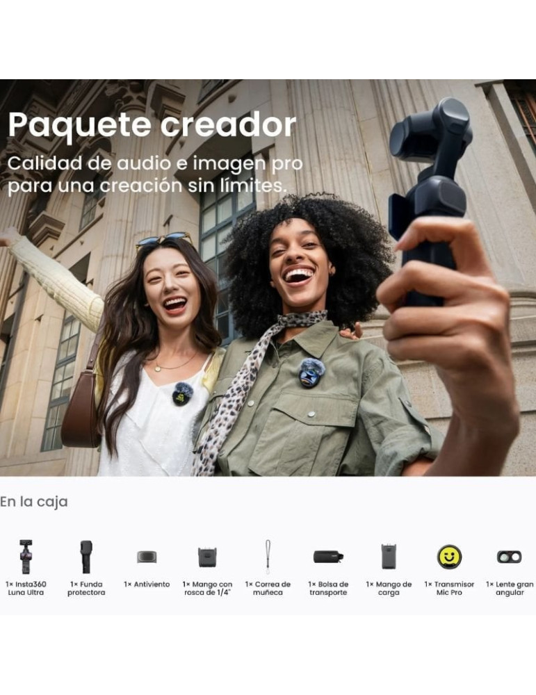 Cámara Digital Deportiva Insta360 Luna Ultra Pack Creador/ 8K/ Ángulo de visión 360 / Negra