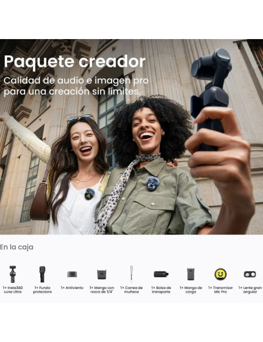 Cámara Digital Deportiva Insta360 Luna Ultra Pack Creador/ 8K/ Ángulo de visión 360 / Negra