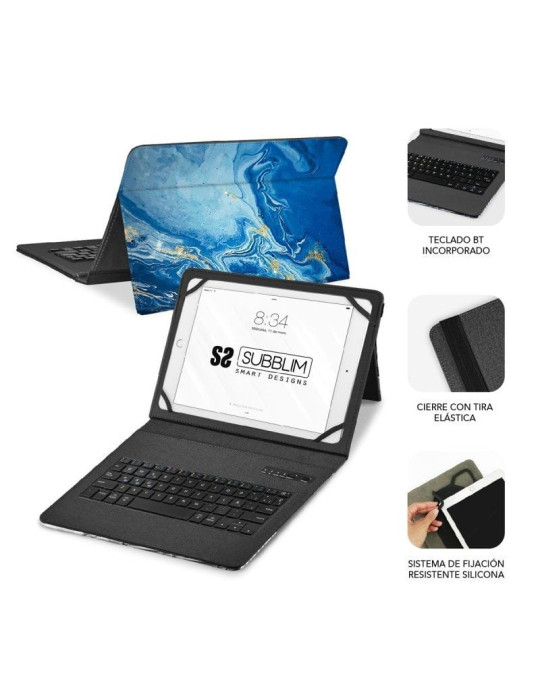 Funda con Teclado Subblim Keytab Pro Bluetooth para Tablets de 9"-11"/ Marmol Azul