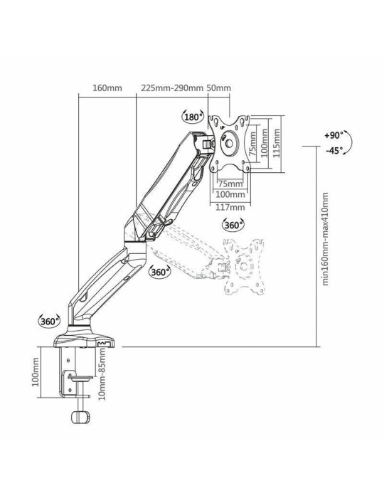Soporte de Mesa con Contrapeso para Monitor Aisens DT27TSR-043/ Giratorio/ Inclinable/ hasta 9kg