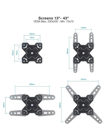 Soporte de Pared Extensible/ Giratorio/ Inclinable TooQ LP1343TN-B para TV de 13-43"/ hasta 20kg 2