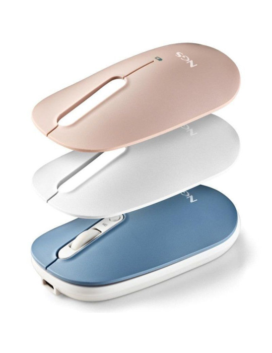 Ratón Inalámbrico NGS Shell-RB/ Batería recargable/ Hasta 1600 DPI/ Azul/ Blanco/ Rosa