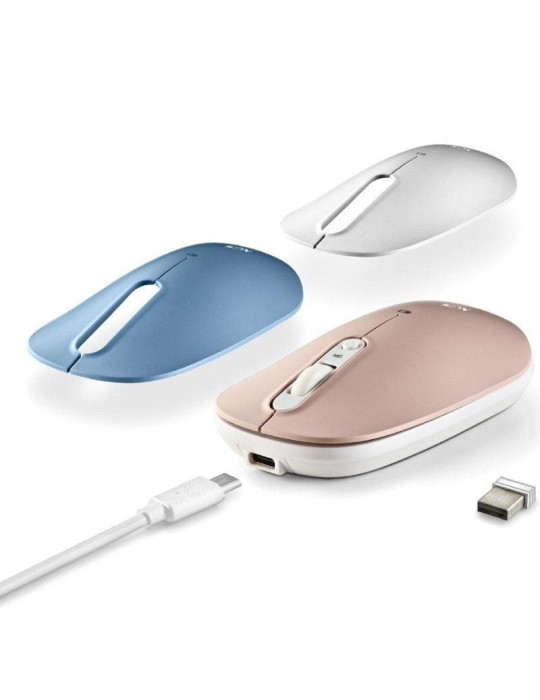 Ratón Inalámbrico NGS Shell-RB/ Batería recargable/ Hasta 1600 DPI/ Azul/ Blanco/ Rosa