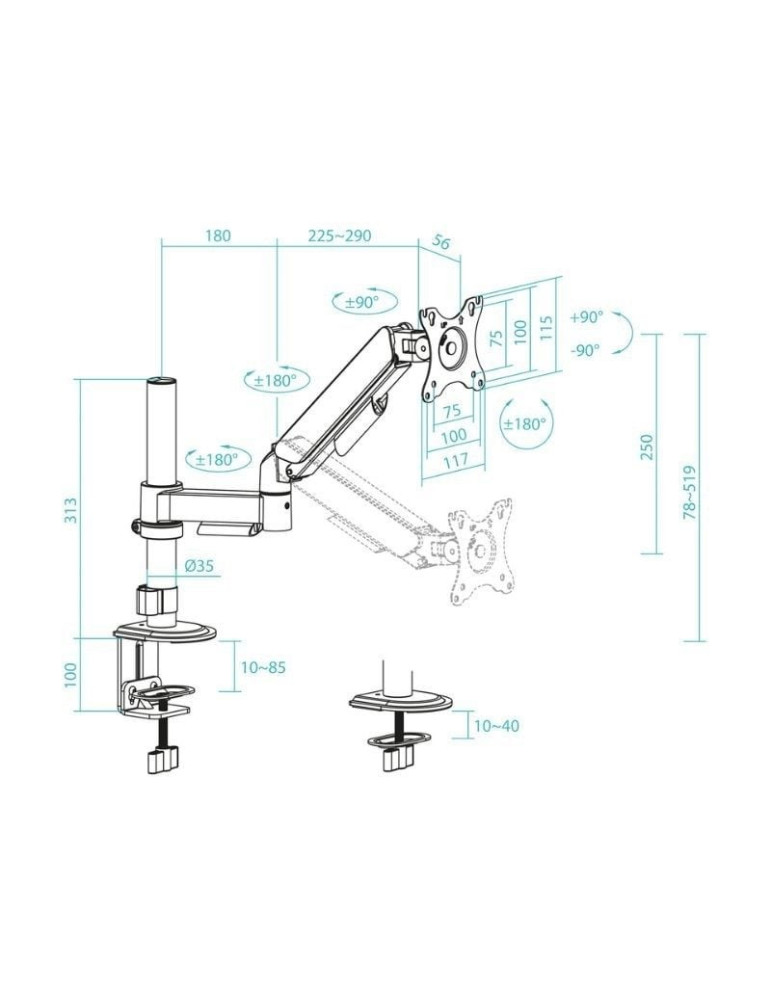 Soporte de Mesa para Monitor TooQ DB1532TNR-B/ Giratorio/ Inclinable/ hasta 9kg
