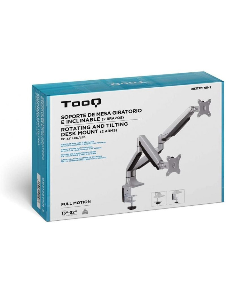 Soporte de Mesa para 2 Monitores TooQ DB3132TNR-S/ Giratorio/ Inclinable/ hasta 9kg