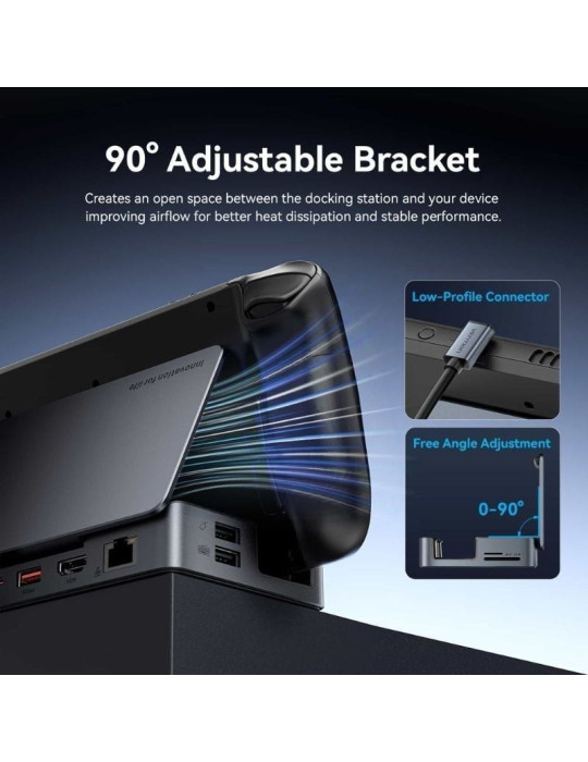 Docking USB Tipo-C para Steam Deck / Switch Vention TPZH0/ 2xHDMI 4K/ 3xUSB/ 1xUSB Tipo-C/ 1xUSB Tipo-C PD/ 1xRJ45/ 1xLector Tar