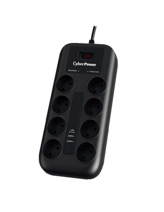 Regleta con Interruptor Cyberpower P0820SUD0-DE/ 8 Tomas de corriente/ 2 USB/ Cable 1.8m/ Negra Regleta con Interruptor Cyberpower P0820SUD0-DE/ 8 Tomas de corriente/ 2 USB/ Cable 1.8m/ Negra