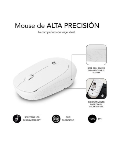 Ratón Inalámbrico Subblim Business Plus Silencioso/ Hasta 1200 DPI/ Blanco 2