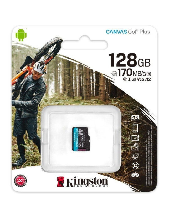 Tarjeta de Memoria Kingston CANVAS Go! Plus 128GB microSD XC/ Clase 10/ 170MBs