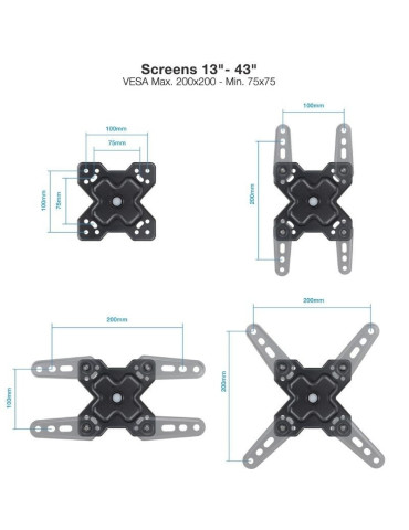 Soporte de Pared Extensible/ Giratorio/ Inclinable TooQ LP1345TN-B para TV de 13-43"/ hasta 20kg 2