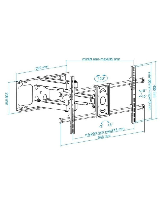 Soporte de Pared Giratorio/ Inclinable/ Nivelable TooQ LP3790TN-B para TV de 43-90"/ hasta 75kg