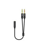 Cable Estéreo Aisens A128-0418/ Jack 3.5 Hembra - 2x Jack 3.5 Macho/ 25cm/ Negro