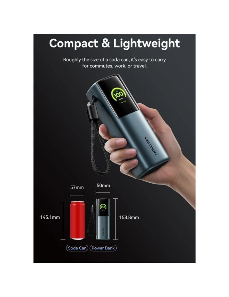 Powerbank 20000mAh Vention FKGH0/ 200W/ Gris