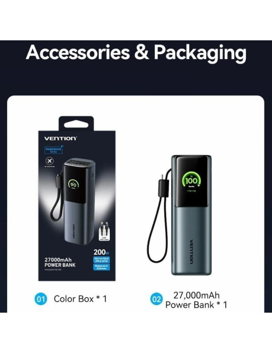 Powerbank 20000mAh Vention FKGH0/ 200W/ Gris