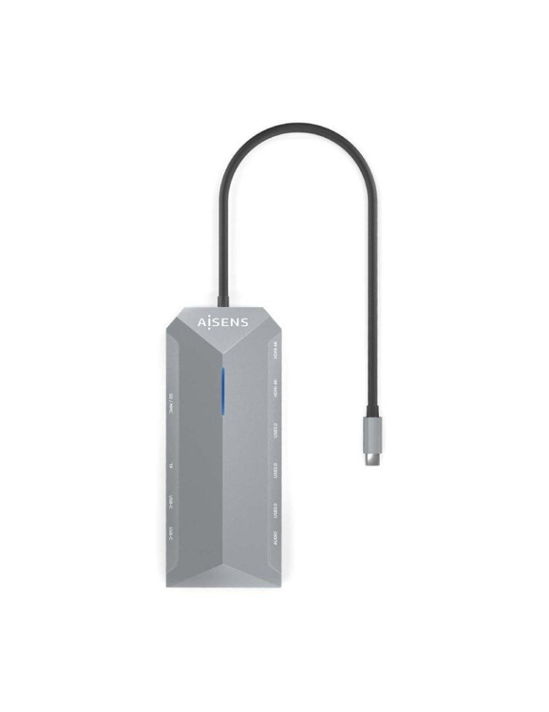 Docking USB Tipo-C Aisens ASUC-12P005-GR/ 2xHDMI 4K/ 3xUSB/ 2xUSB Tipo-C/ 1xRJ45/ 1xAudio/ 1xLector Tarjetas/ 1x Jack/ 1xUSB Tip