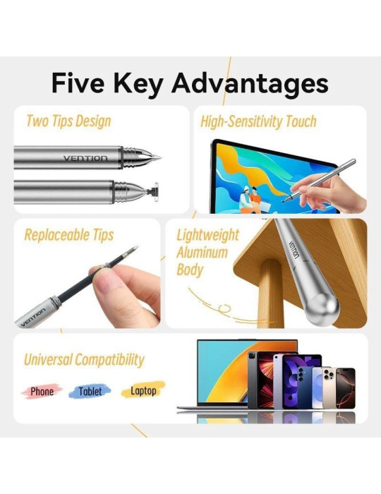 Lápiz Óptico Vention KQMH0/ para Android y Apple/ Aluminio Gris