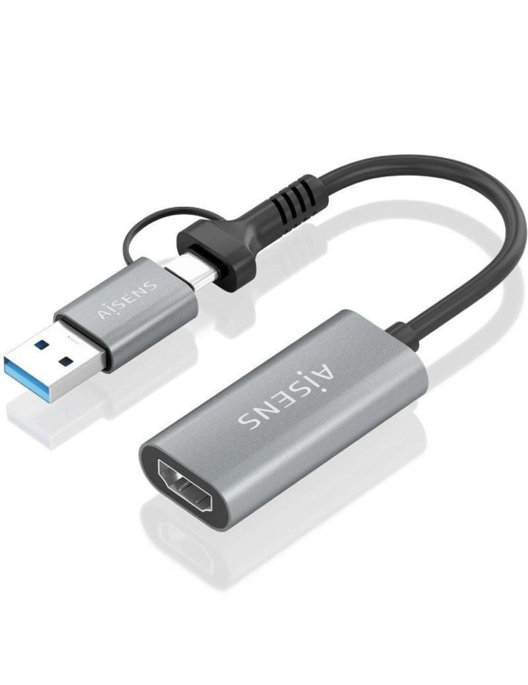 Conversor HDMI Aisens A109-0913/ USB + USB Tipo-C 3.1 Macho - HDMI Macho/ 15cm/ Gris
