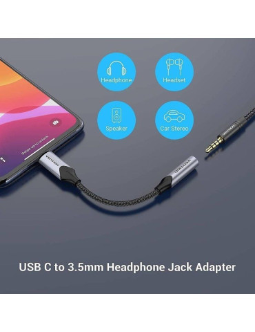 Adaptador Audio Vention BGMHA/ Jack 3.5 Hembra - USB Tipo-C Macho/ 10cm/ Gris 2