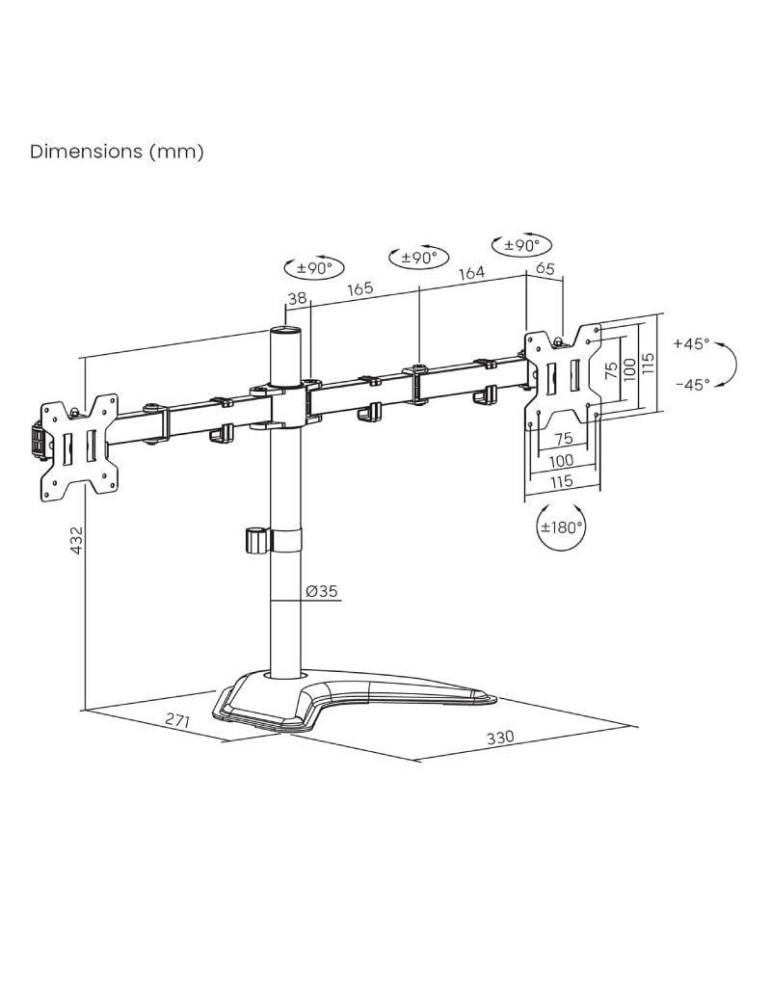 Soporte de Sobremesa para 2 Monitores Aisens DT32TSR-285/ Giratorio/ Inclinable/ hasta 10kg