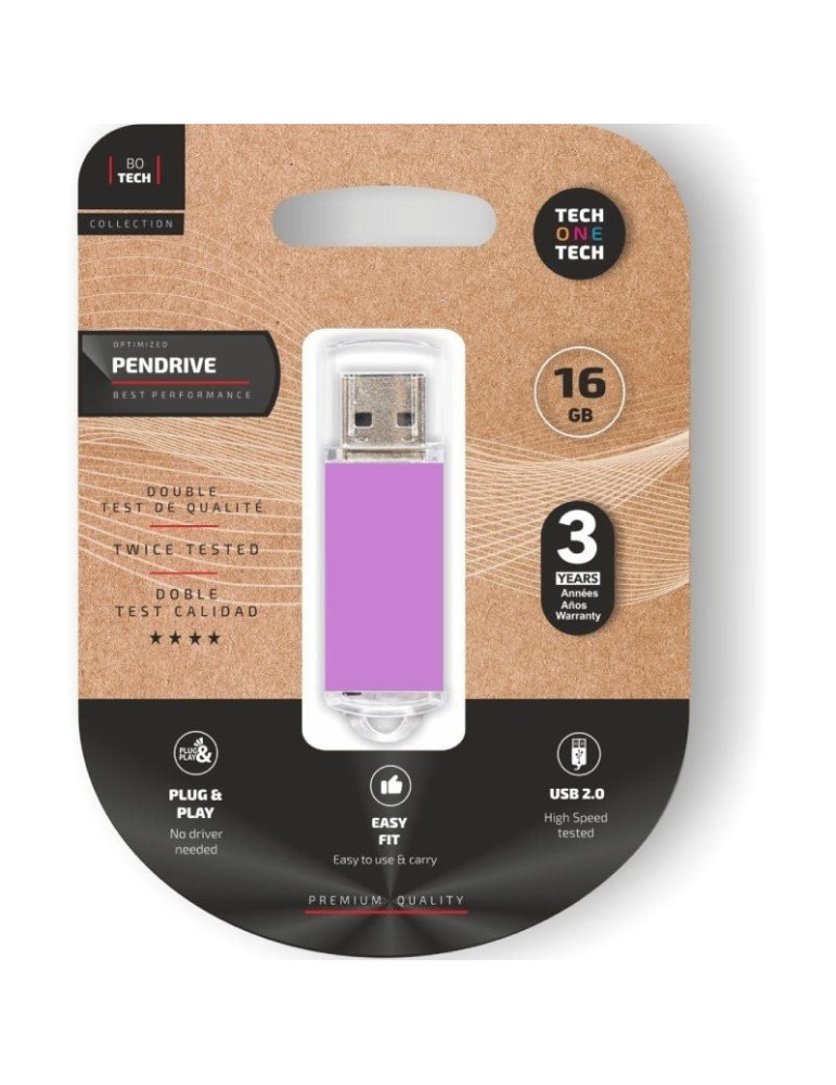 Pendrive 16GB Tech One Tech Basic USB 2.0/ Púrpura Claro