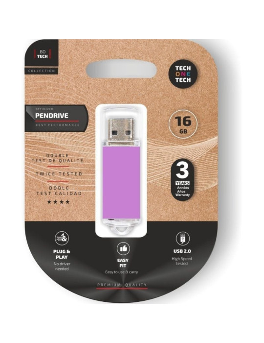 Pendrive 16GB Tech One Tech Basic USB 2.0/ Púrpura Claro