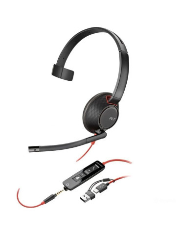 Auricular Poly Blackwire 5210 + 3.5 mm + Adaptador USB-C/A/ con Micrófono/ Jack 3.5 - USB Tipo-C/ Jack 3.5 - USB Tipo-C/ Bulk/ N
