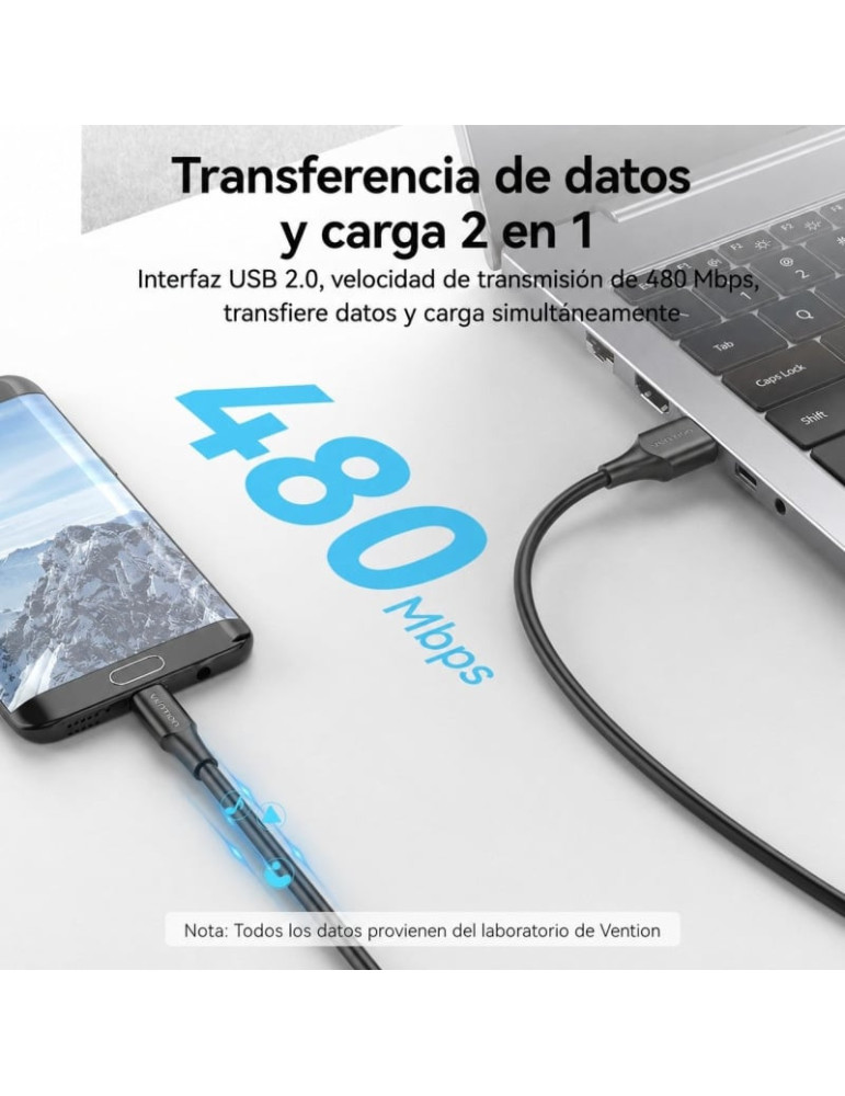 Cable USB 2.0 Vention CTIBC/ USB Macho - MicroUSB Macho/ Hasta 60W/ 480Mbps/ 25cm/ Negro