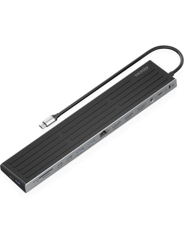 Docking USB Tipo-C Aisens ASUC-13P042-GR/ 2xUSB Tipo-C/ 1xUSB Tipo-C PD/ 2xUSB/ 2xHDMI/ 1xDisplayPort/ 1xLector de Tarjetas/ 1xJ 2