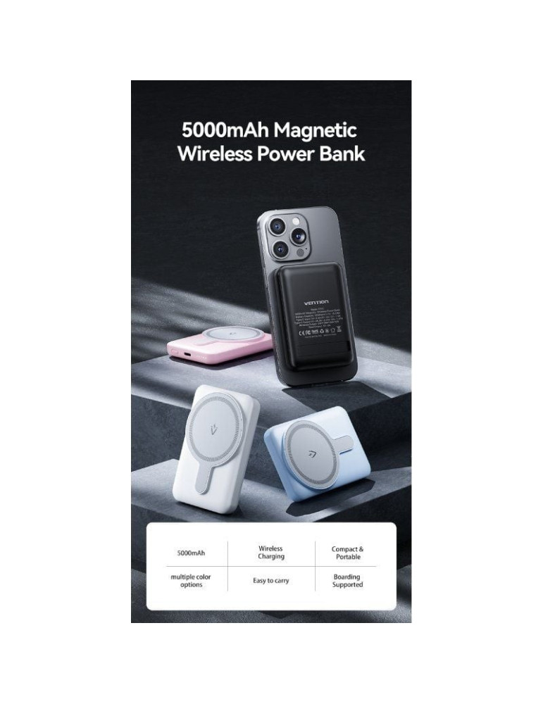 Powerbank 5000mAh Vention FHSW0/ 20W/ Wireless/ Blanca
