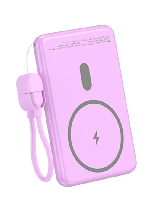 Powerbank 5000mAh Leotec LEPOWW20W5P/ 20W/ Wireless/ Púrpura/ Incluye Cable USB Tipo-C