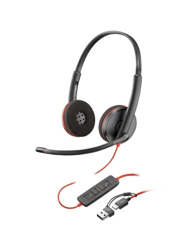 Auriculares Poly Blackwire 3220 + Adaptador USB-C/A/ con Micrófono/ USB Tipo-C/ Bulk/ Negros