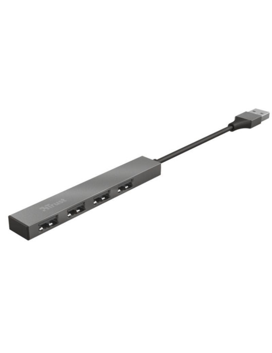 Hub USB 2.0 Trust Halyx/ 4xUSB/ Gris