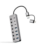 Hub USB + USB Tipo-C Nanocable 10.16.4510/ 4xUSB/ 3xUSB Tipo-C/ 1xUSB Tipo-C PD/ Gris