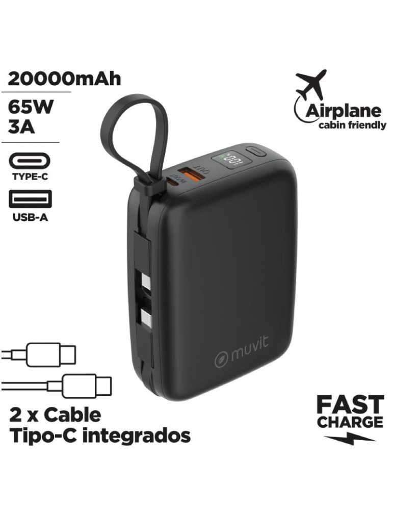 Powerbank 20000mAh Muvit For Change MCCHP0015/ 65W/ Negra