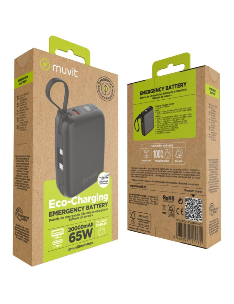 Powerbank 20000mAh Muvit For Change MCCHP0015/ 65W/ Negra