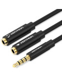 Cable Estéreo Vention BBVBY/ Jack 3.5 Macho - 2x Jack 3.5 Hembra/ 30cm/ Negro