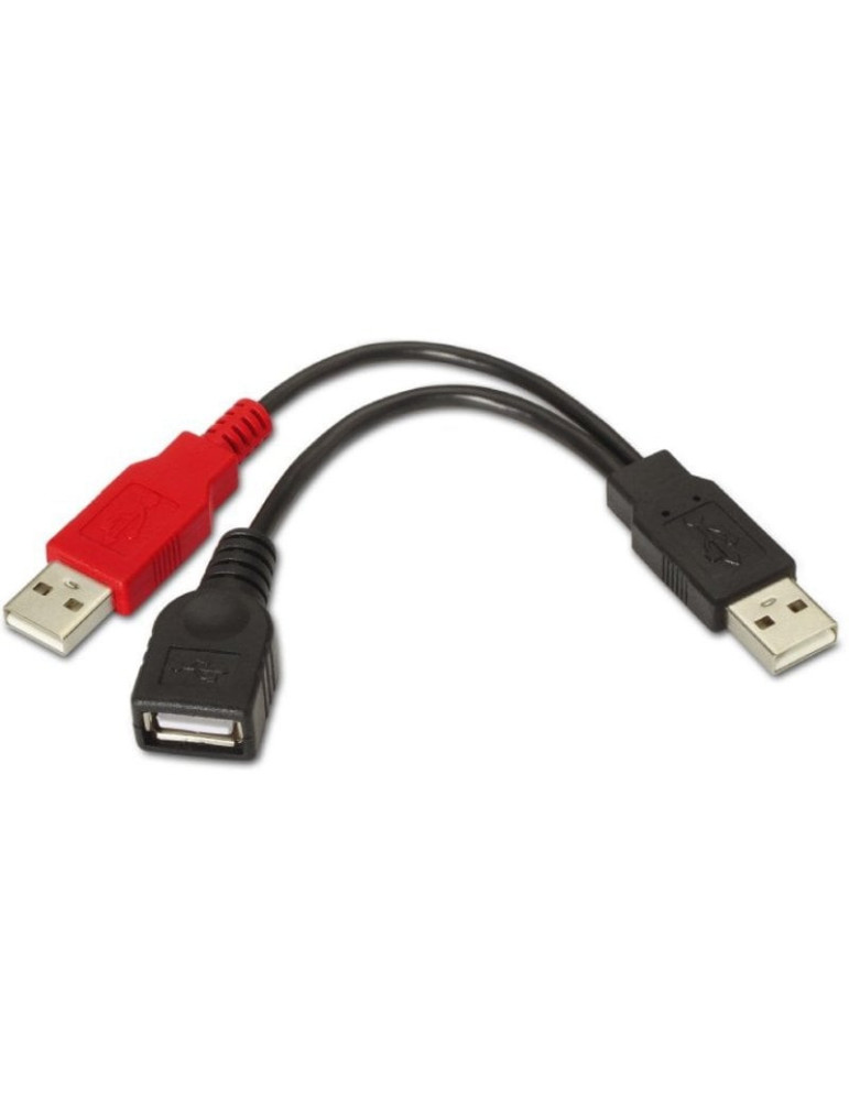 Cable USB 2.0 + Alimentación Aisens A101-0030/ USB Hembra + USB Macho - USB Macho/ Hasta 2.5W/ 60Mbps/ 15cm/ Negro/ Rojo