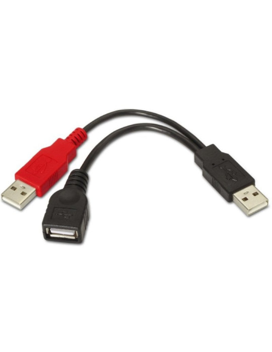 Cable USB 2.0 + Alimentación Aisens A101-0030/ USB Hembra + USB Macho - USB Macho/ Hasta 2.5W/ 60Mbps/ 15cm/ Negro/ Rojo