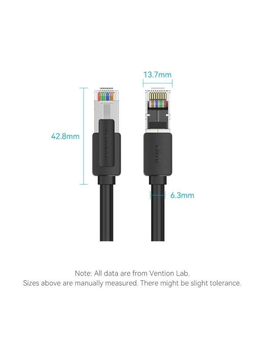Cable de Red RJ45 UTP 26AWG Vention IKKBJ Cat.8/ Gaming/ 5m/ Negro