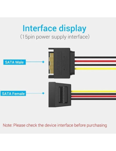 Cable Alimentación 15Pin Vention KDABY/ SATA Macho - SATA Hembra/ 30cm 2